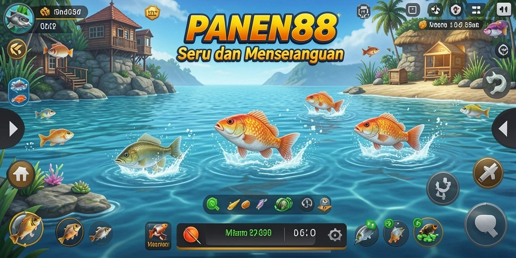 Screenshot gameplay menunjukkan aksi menangkap ikan yang mendebarkan.