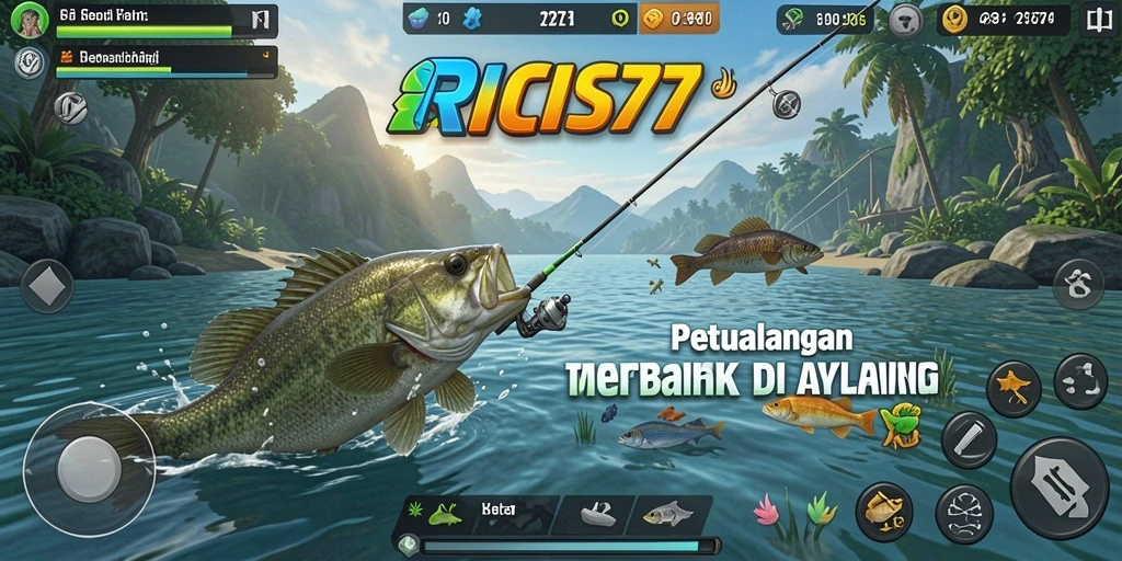 Screenshot gameplay RICIS77 menampilkan aksi memancing yang mendebarkan.